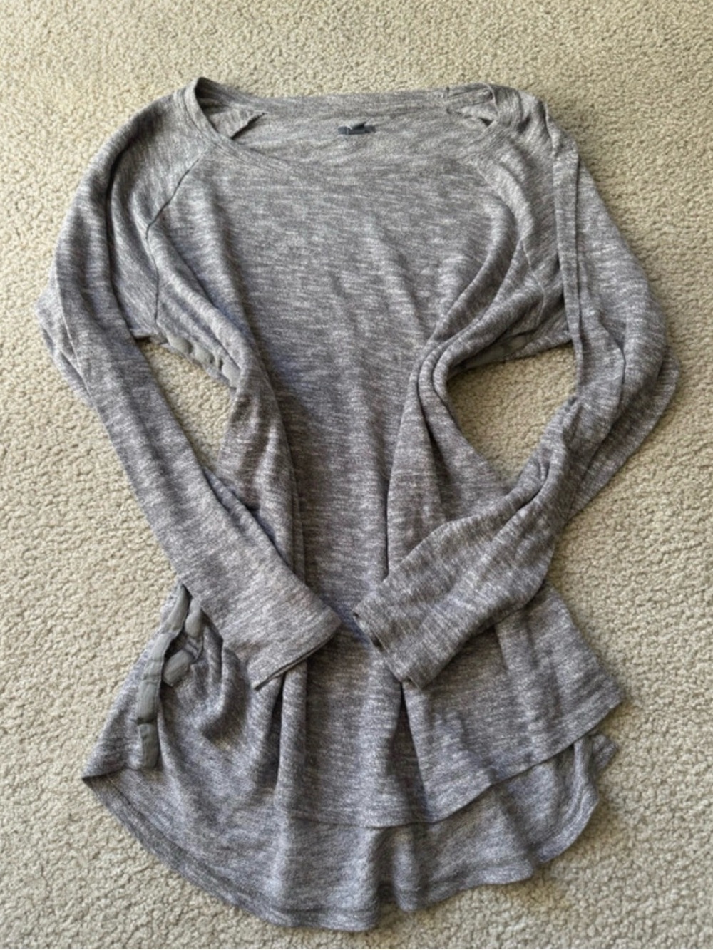 aerie Heather Gray Scoop Neck Layered-Hem sweater top long sleeve y2k